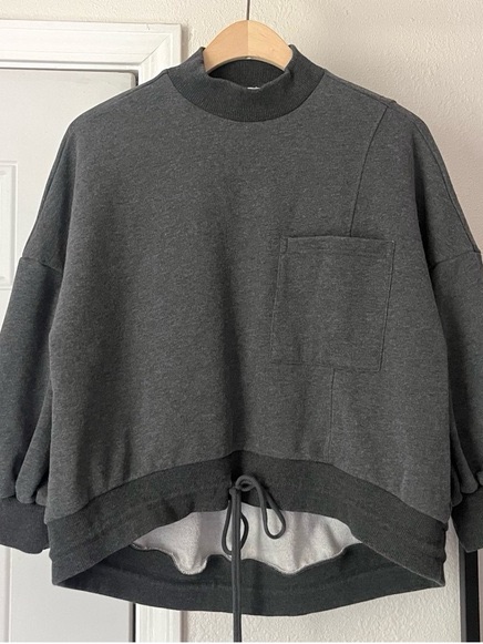 Charcoal Drawstring Hem Women's Sweater